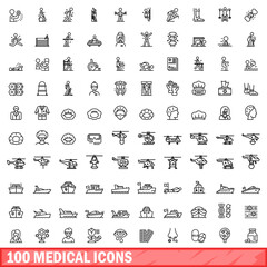 100 medical icons set. Outline illustration of 100 medical icons vector set isolated on white background