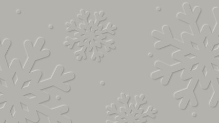 Modern winter card,  grey background with paper art snowflakes.