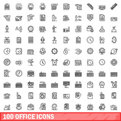 Fototapeta na wymiar 100 office icons set. Outline illustration of 100 office icons vector set isolated on white background