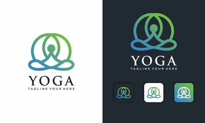 Yoga Logo Abstract Man Sitting Lotus Pose Design Vector Template Linear Style. SPA Beauty Health Zen Harmony Logotype concept icon design