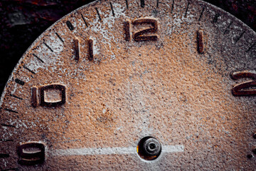 The dial of an old mechanical watch is a close-up. Macro photography with a large depth of field