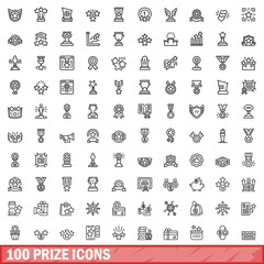 100 prize icons set. Outline illustration of 100 prize icons vector set isolated on white background
