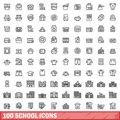 100 school icons set. Outline illustration of 100 school icons vector set isolated on white background