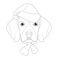 Christmas greeting card for coloring. Beagle dog with Santa's hat