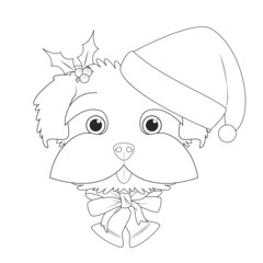 Christmas greeting card for coloring. Maltese dog with Santa's hat and Christmas bells