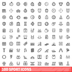 100 sport icons set. Outline illustration of 100 sport icons vector set isolated on white background