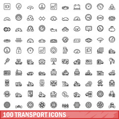 100 transport icons set. Outline illustration of 100 transport icons vector set isolated on white background