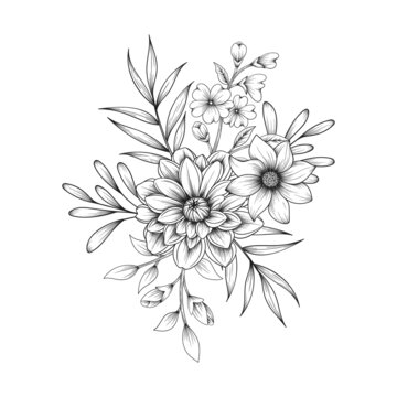 Hand drawn floral boutique drawing illustration isolated on white background.