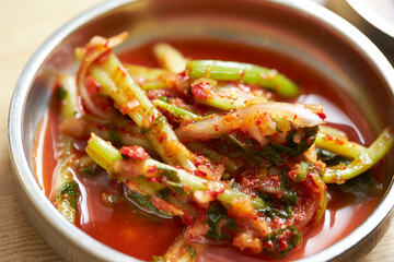 Korean spicy pickles dish , radish kimchi 