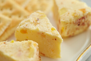 close up of cheese and crackers