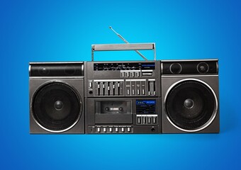 RADIO CASSETTE PLAYER. VINTAGE FASHION FROM THE SEVENTIES AND EIGHTIES.