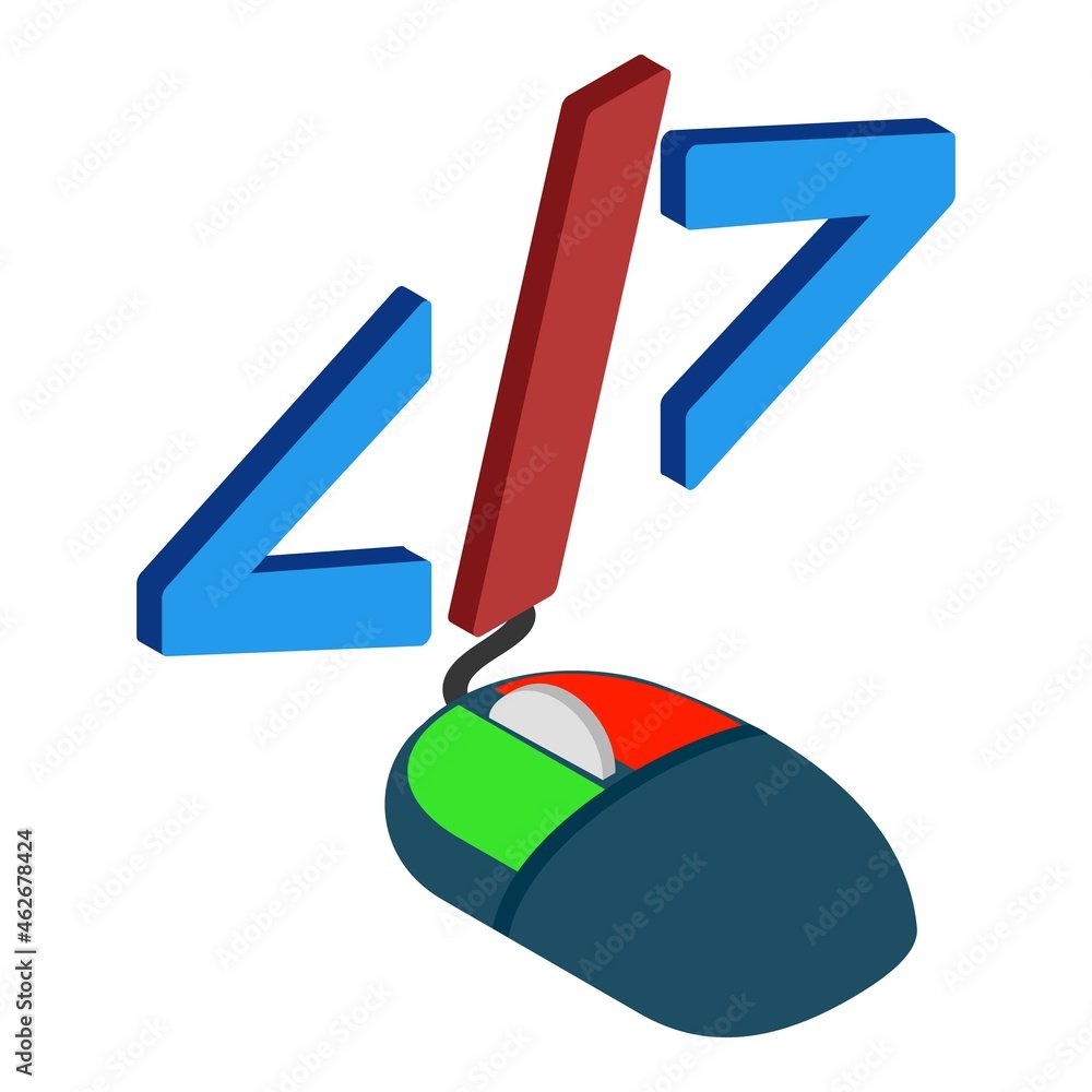 Poster computer accessory icon isometric vector. computer mouse, greater sign, less sign. concept of techno