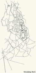 Detailed navigation urban street roads map on vintage beige background of the quarter Venusberg sub-district of the German capital city of Bonn, Germany