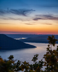 Sunset over the Dniester river. Bakota Bay in the autumn evening.