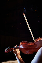 back view of player playing the violin