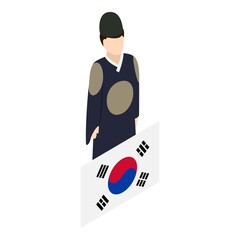 Korean man icon isometric vector. Korean traditional clothing and country flag. Folklore, culture and tradition