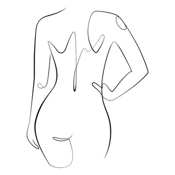 recommend clip art: Silhouette of a young woman standing with her back, line art on white isolated background 