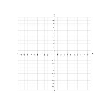 blank cartesian coordinate plane,  x and y axis numbered 1 to 10,  four quadrants black and white graphic isolated on white