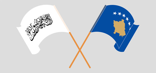Crossed flags of Taliban and Kosovo. Official colors. Correct proportion
