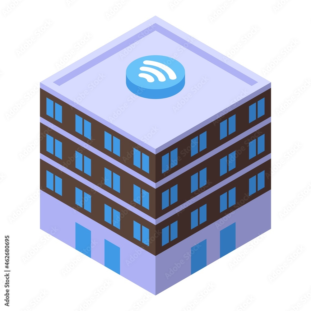 Poster internet provider building icon isometric vector. wifi service. network call