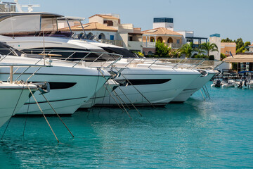 Fototapeta premium Beautiful view of the port with luxury yachts