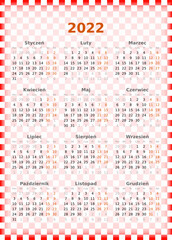 Kalendarz na 2022 rok - język polski - 12 miesięcy. - obrazy, fototapety, plakaty