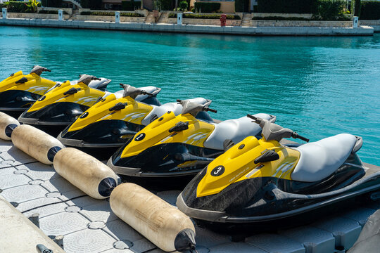 Cool jet ski are parked in port