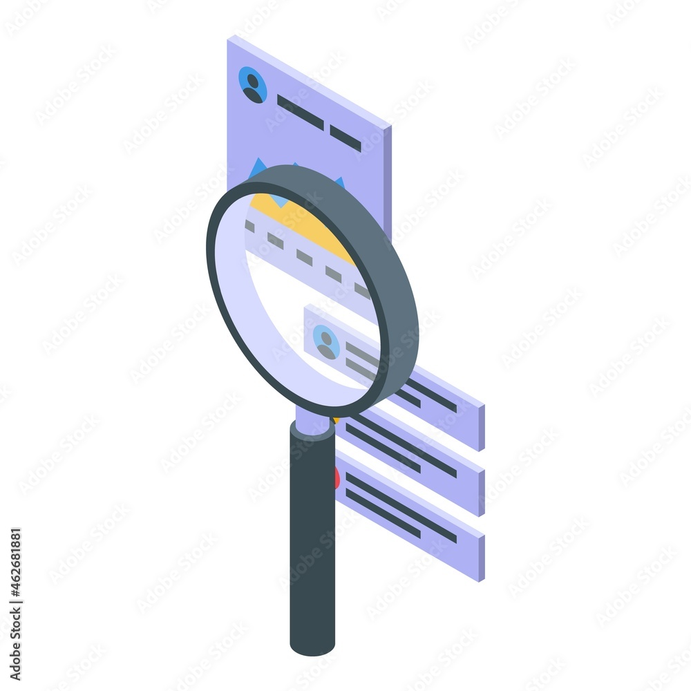 Poster seo magnifier icon isometric vector. data analysis. digital engine