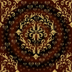 Seamless pattern with interesting doodles on colorfil background. Raster illustration.