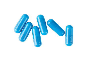 Antibiotic on a white background. Blue pills. Isolate pills on white.