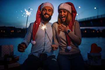 Lovely couple with Christmas presents