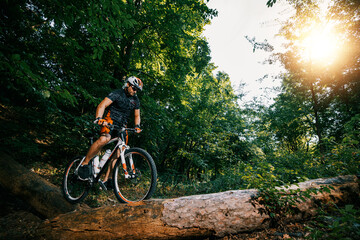 Fototapeta na wymiar Mountain biker riding on bike in nature