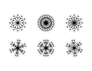 Set of simple snowflake of black lines. Festive decoration for New Year and Christmas
