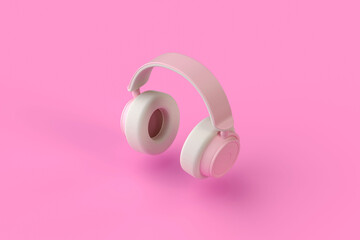 Pink headphones. 3d illustration.
