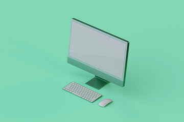 Monitor, keyboard and mouse. 3d illustration.