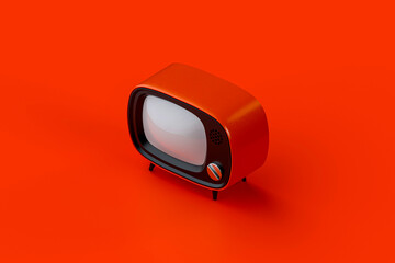 Red vintage TV. 3D illustration.