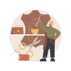 Leather handcraft abstract concept vector illustration. Handmade product, genuine leather apparel, designer bags and footwear, handcrafted goods, online shop, self-made items abstract metaphor.