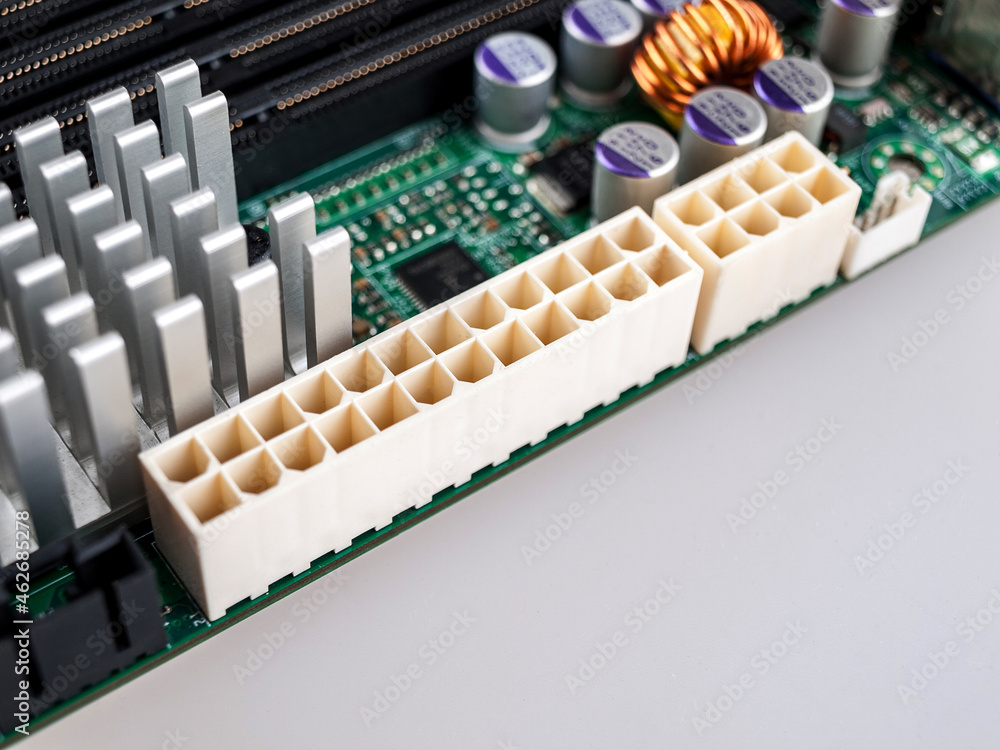Poster connector for connecting the main power cable to the computer motherboard and the processor power ca