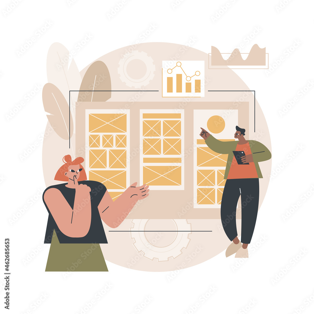 Poster wireframe abstract concept vector illustration. web page layout, interface element, website navigati