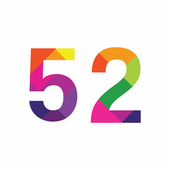 Colorful Number 52 vector design graphic symbol digit rainbow emblem icon graphic emblem