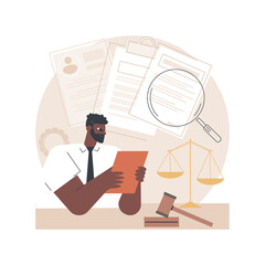 Legal research abstract concept vector illustration. Legal precedent, decision making, data collection, judge decision, statutes and regulations, jurisprudence, law dictionary abstract metaphor.