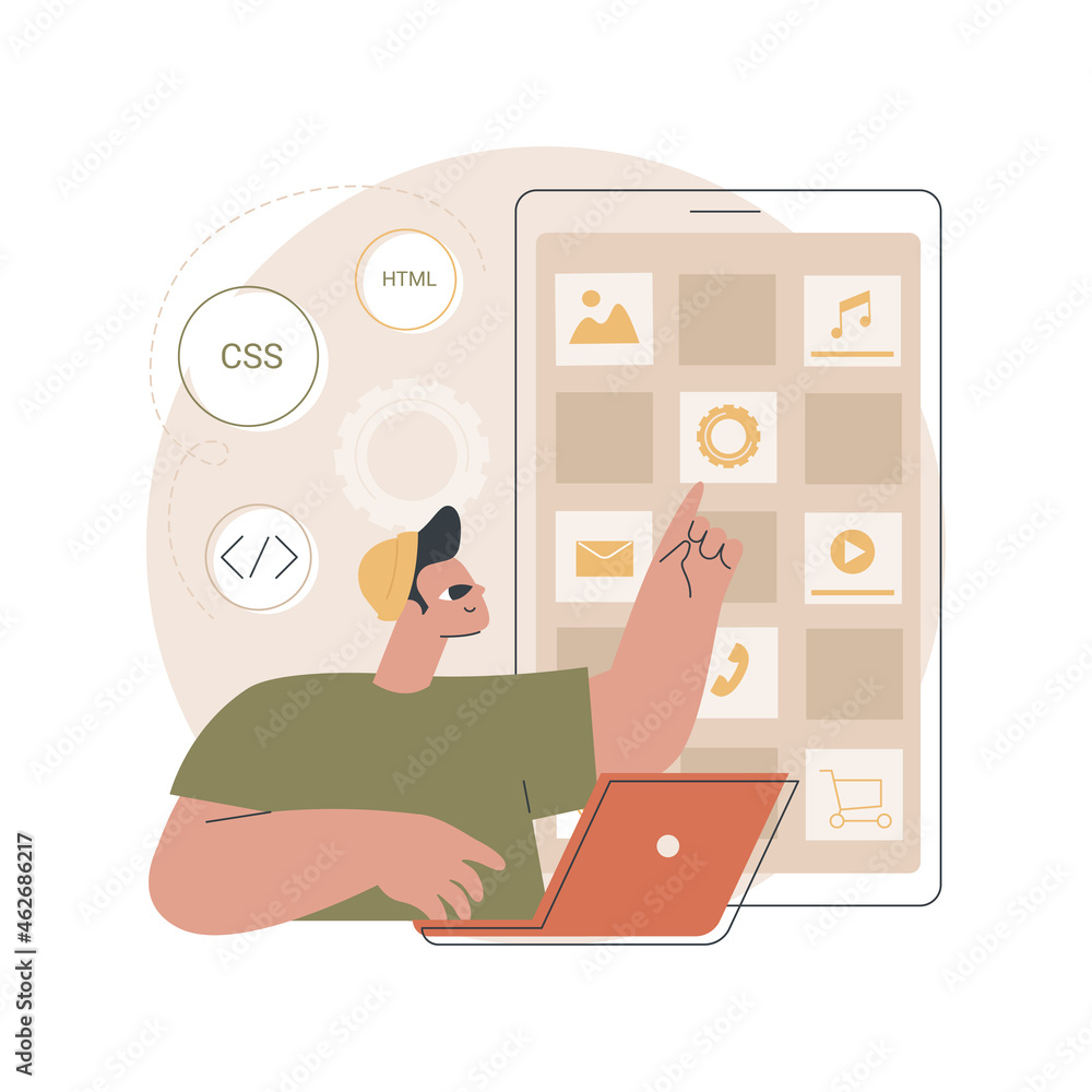 Poster hybrid mobile app abstract concept vector illustration. software application, native app and web app