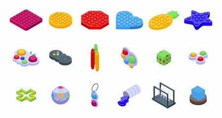 Antistress toy icons set isometric vector. Simple dimple. Sensory ball - obrazy, fototapety, plakaty