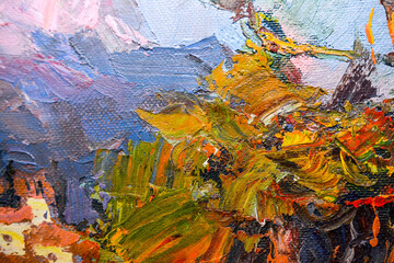 the surface smeared with oil paint in a chaotic order  