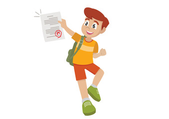 jumping boy feel happy because get good grade from exam