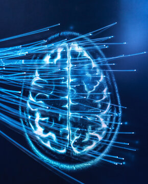 Artificial Intelligence, Fibre optics carrying data passing into brain