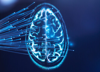Artificial Intelligence, Fibre optics carrying data passing into brain