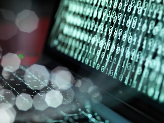 Cyber Attack, Fibre optics containing a virus infecting a computer