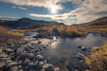 Fototapeta na wymiar Near Teriberskiy Waterfall September, Teriberka, Murmansk region.