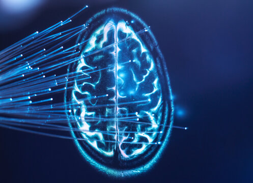 Artificial Intelligence, Fibre optics carrying data passing into brain